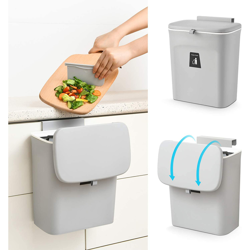 

9 Hanging Trash Can for Kitchen Cabinet Door with id Sma Under Sink Garbage Bin Wa Mounted Counter Waste Compost Bins