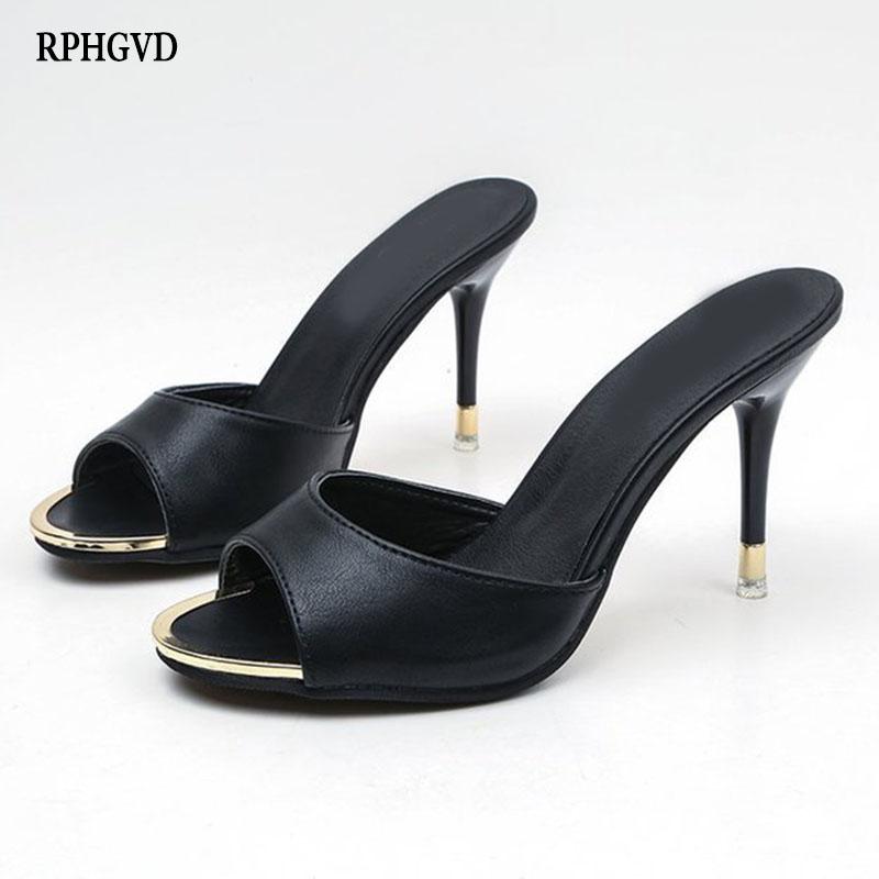 

Slippers Summer Women Sandals Solid Color Ladies Fashion High-heeled Shoes Sexy, Black