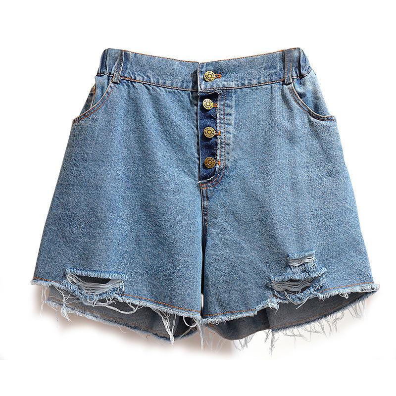

Women's Jeans Plus Size Short For Women  5xl 6xl 2021 Summer Casual Blue Loose Clothing Denim Shorts Hole Wide Leg Pants, Blue jeans shorts