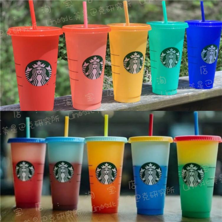 24OZ Color Change Tumblers Plastic Drinking Juice Cup With Lip And Straw Magic Coffee Mug Costom Starbucks color changing plastic cup-image-464844738