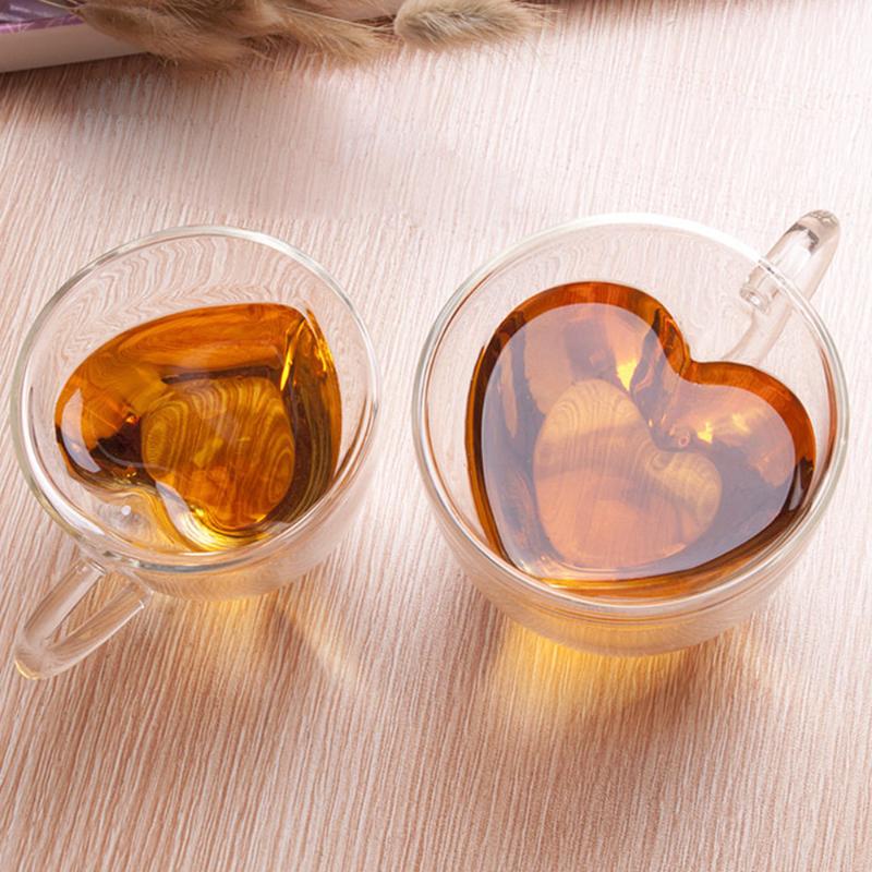 

Mugs Shaped 180ml/240ml Wall Coffee Beer Gift Cups Heart Heat-Resisting Cup Tea Mug Juice Love Drinkware Double Glass