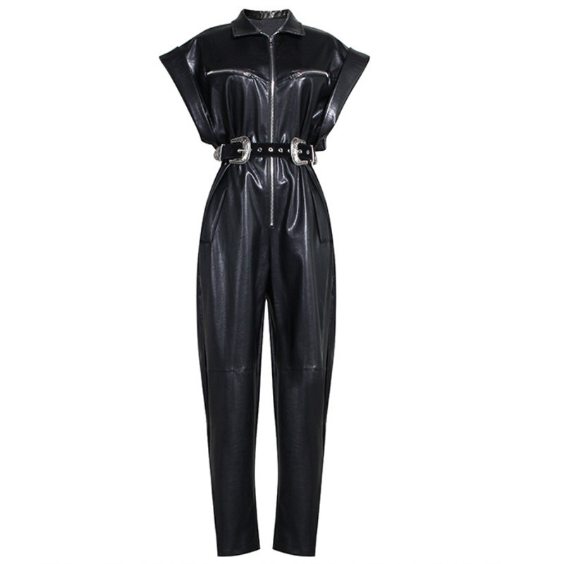 

Women Black Belt Personality Temperament Jumpsuit Arrivals Solid Color Fashion Spring Summer 19J-a140-01- 210525