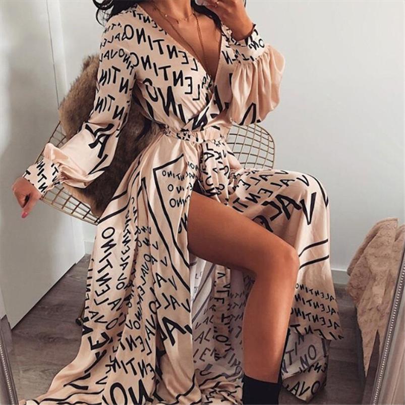 

autumn spring boho long sleeve womens dress slit maxi deep v neck casual dresses fashion evening party sundress, Black;gray