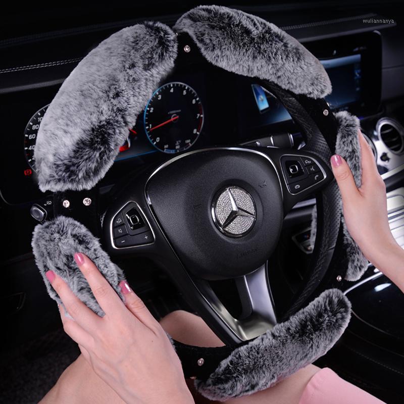 

Steering Wheel Covers Plush Car Cover For Women Girls Crystal Rhinestone Steering-Wheel Case Warm Heated Auto Wheels