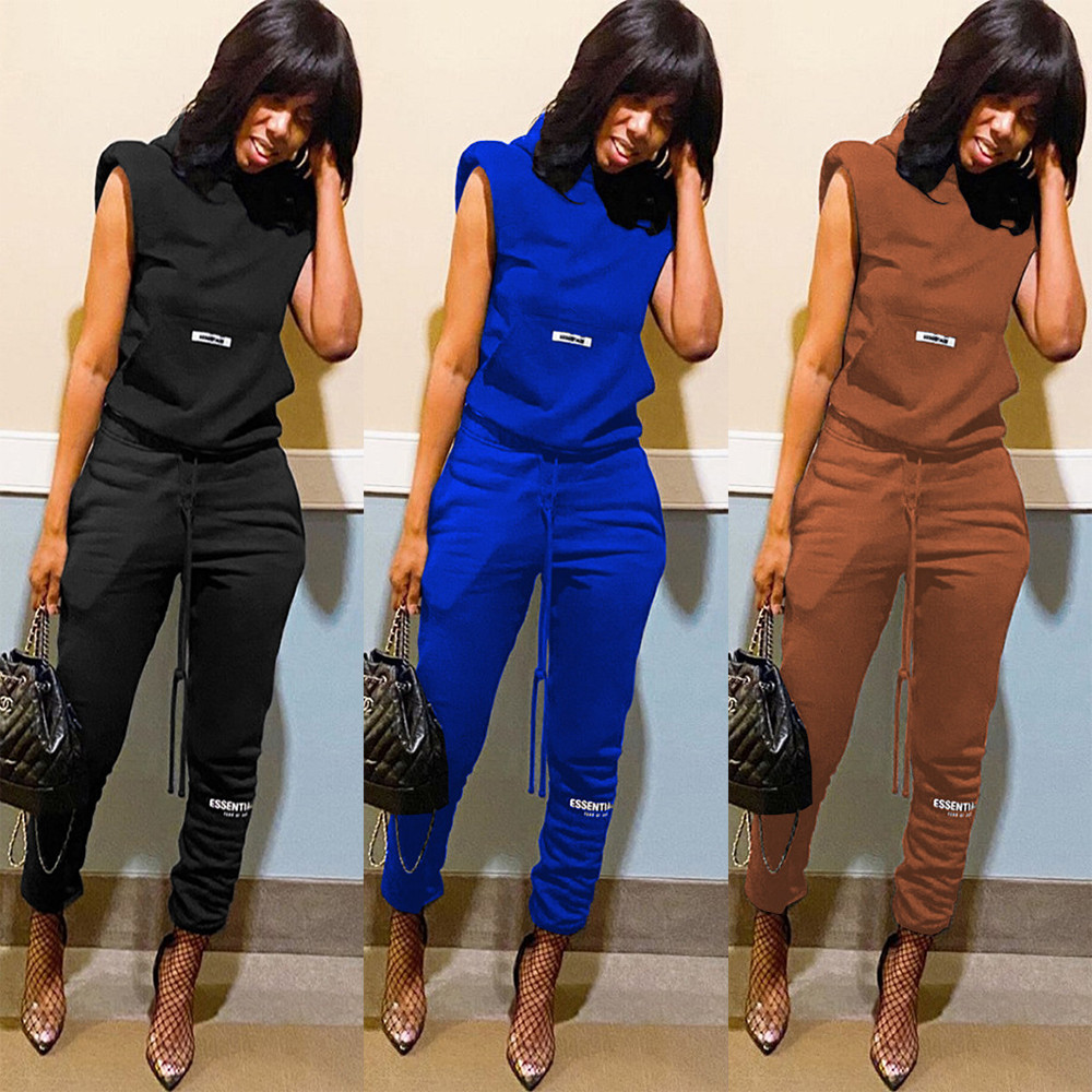 

Women's Sport Pants Letter Print Hooded Shoulder Pad Sweatshirt and Drawstring Jogger Trouser Autumn Winter Two Piece Sets, Mix leave message