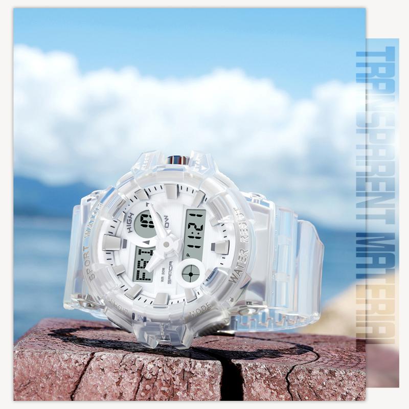 

Wristwatches SANDA Dual Display Electronic Clock Leisure Fashion Sports Watch Beach Waterproof Outdoor Relogio Masculino, White