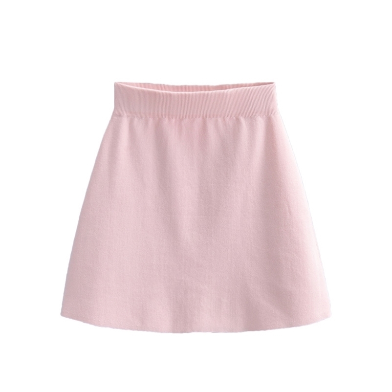 

Women knit A-line skirts Casual high waist Solid sweater pleated mini quality female knitted 210524, Pink