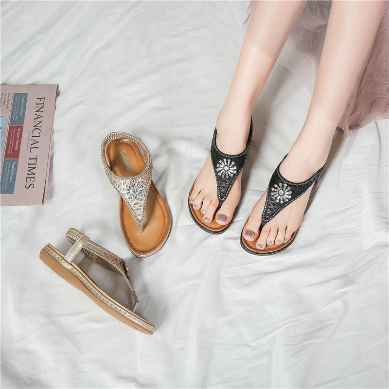 

Women Sandals Crystal Clip Toe Thick Bottom Flat Heel For Summer Sandalias Mujer Retro Beach Flip Flops Ladies Shoes 2021, Black