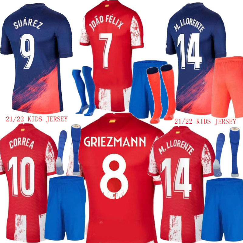 

GRIEZMANN kids kit Soccer jersey SUAREZ JOAO FELIX home away blue DIEGO COSTA Children Camisetas de fútbol football Shirt 21 22, Kids kit away