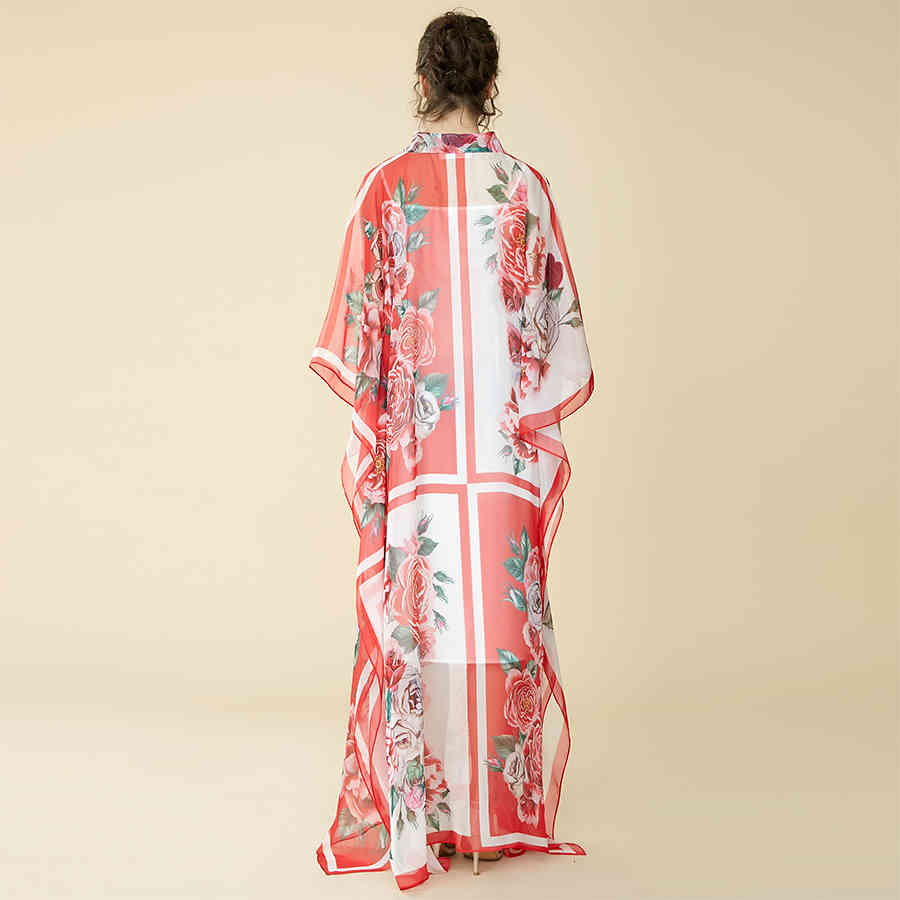 

dress ed Women of Copy From Vintage Spring High End Plus Size 5XL Batwing Long sleeve Rope Pink Print Loose Elegant Maxi, Red