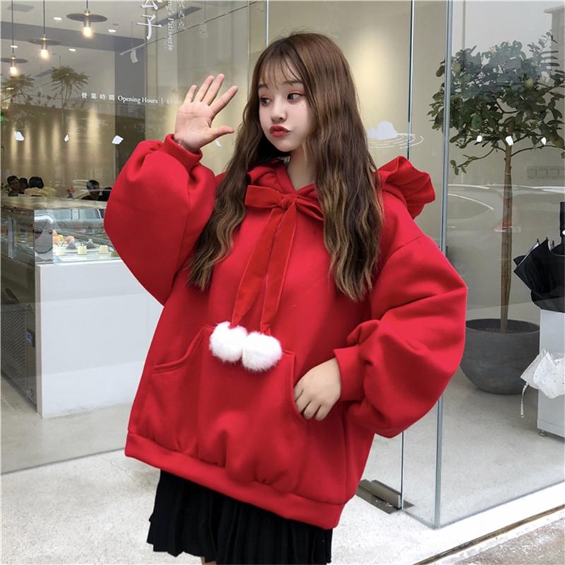 

Women' Hoodies & Sweatshirts Christmas Hat Hooded Women Autumn Winter Korean Hoodeies Pockets Student Loose Thick Cute Sweatshirt Casual In, Red