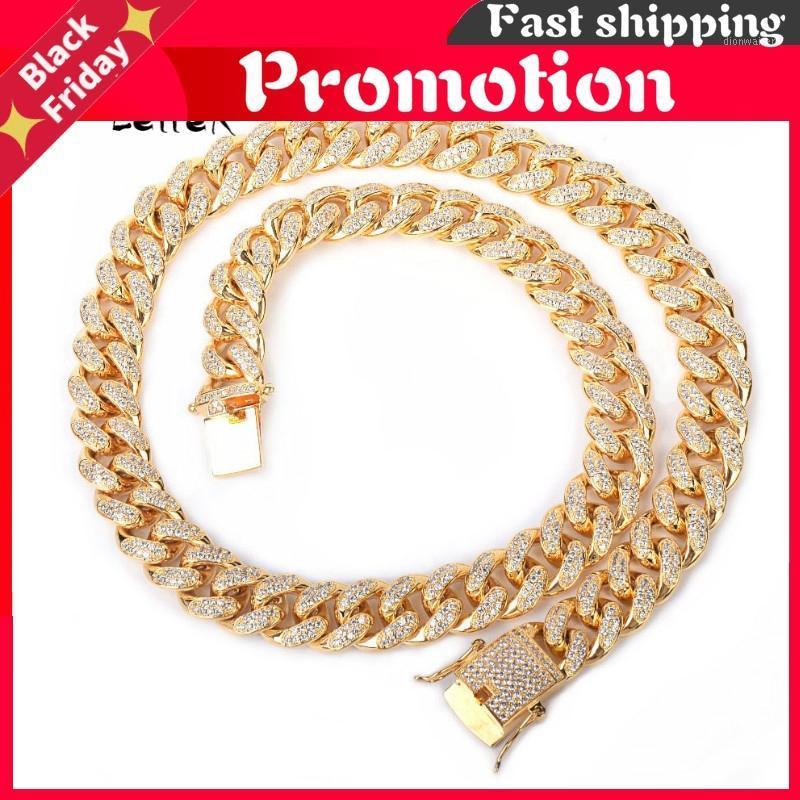 

Chains 12mm Iced Zircon Cuban Necklace Chain Hop Jewelry Gold Color Copper Material Cz Clasp Mens Link 18-28inch