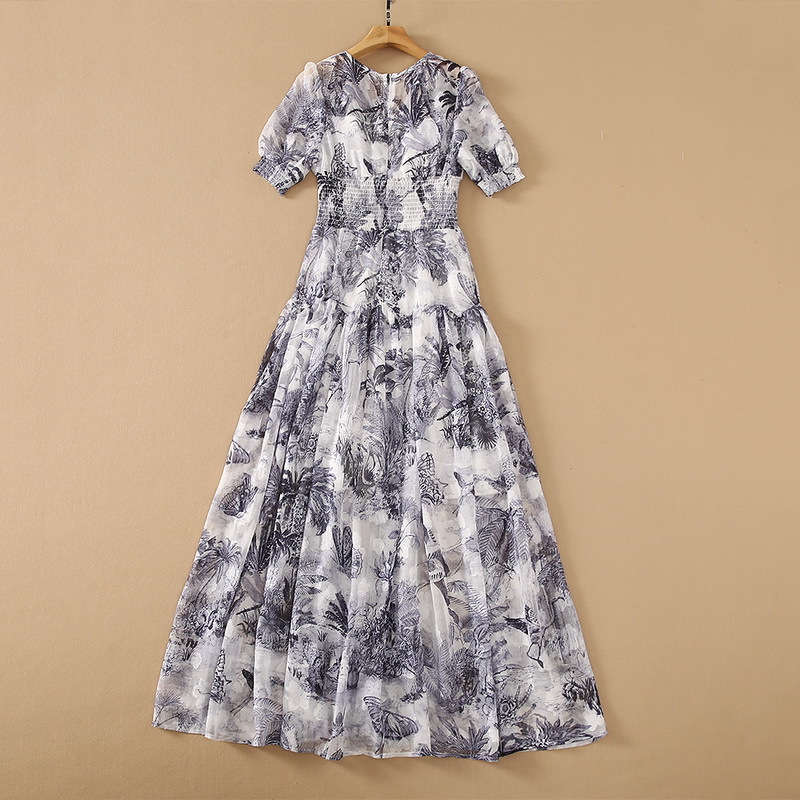 

606 XL 2021 Spring Summer Short Sleeve Mid Calf V Neck Flora Print Apricot Black High Quality Dress Fashion Dress Long Skirt Womens Clothes SH, Customize