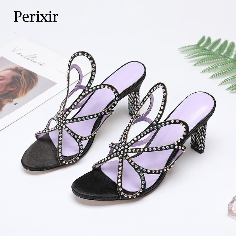 

Perixir Design Women Sandals Flower Silk High Quality Weeding Footwear Easy Wear Summer Party Lady Shoes Large Size 35-43 CY058, Black