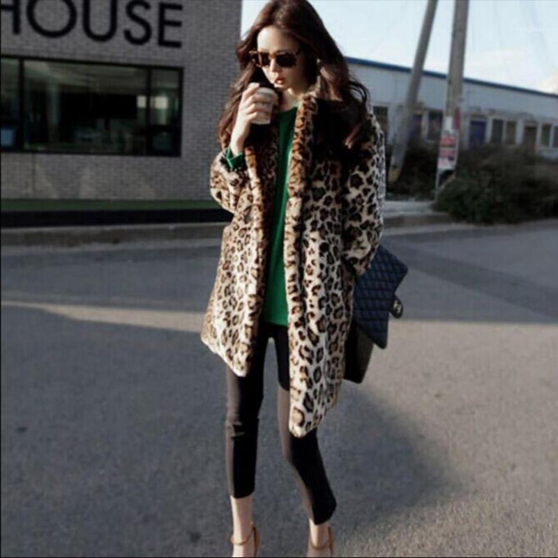 

Women Faux Fur Coat Leopard In The Long Section Large Size Slim Fashion Women' Clothing Winter Outerwea1