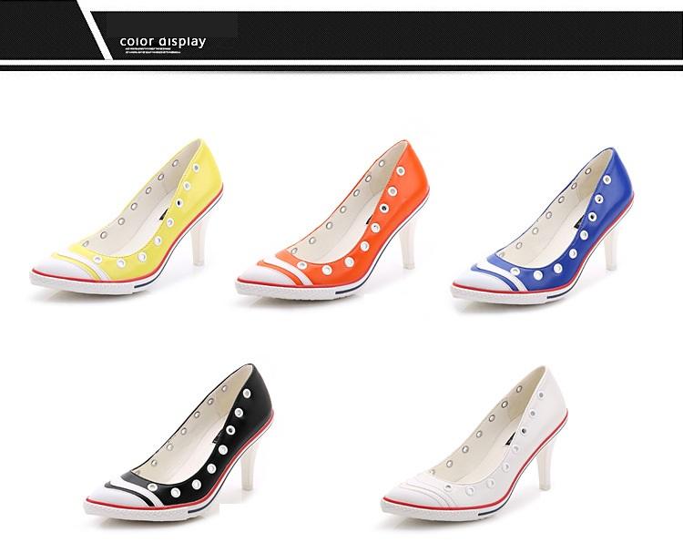 

Shoes Woman Autumn European And American Fashion Female Single Rrivet High 8cm With Fine Shallow Mouth Pump Dress, Black
