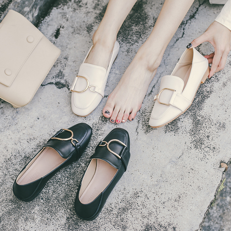 

British Style Leather Shoes Womens 2021 New Slip-on Womens Fashion Shoes round Toe Flats Womens Casual Shoes Loafers, Black