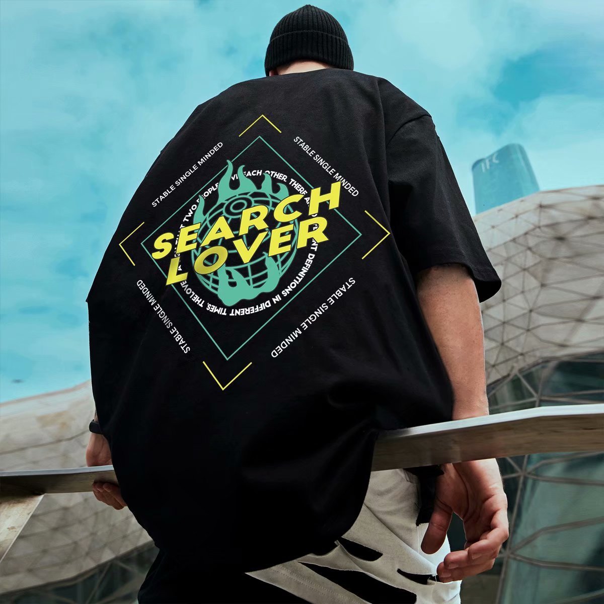 

t shirt letter print ins short sleeve men's spring summer hip hop fashion half cotton loose large round neck, White;black