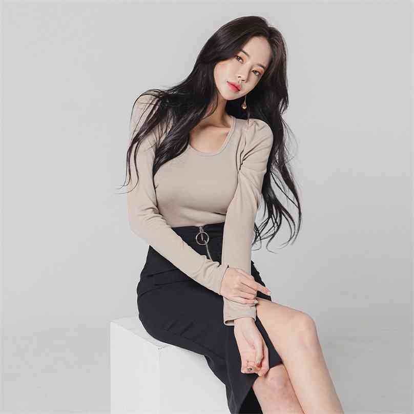 

Han edition leisure round neck long sleeve T-shirt backless render unlined upper garment of tall waist skirt cultivate one' mor 210602, The picture color