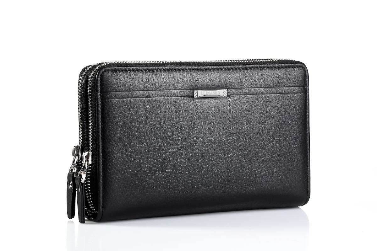 

Manhan Men's Bag Double Zipper Handbag Business Wallets, Red;black