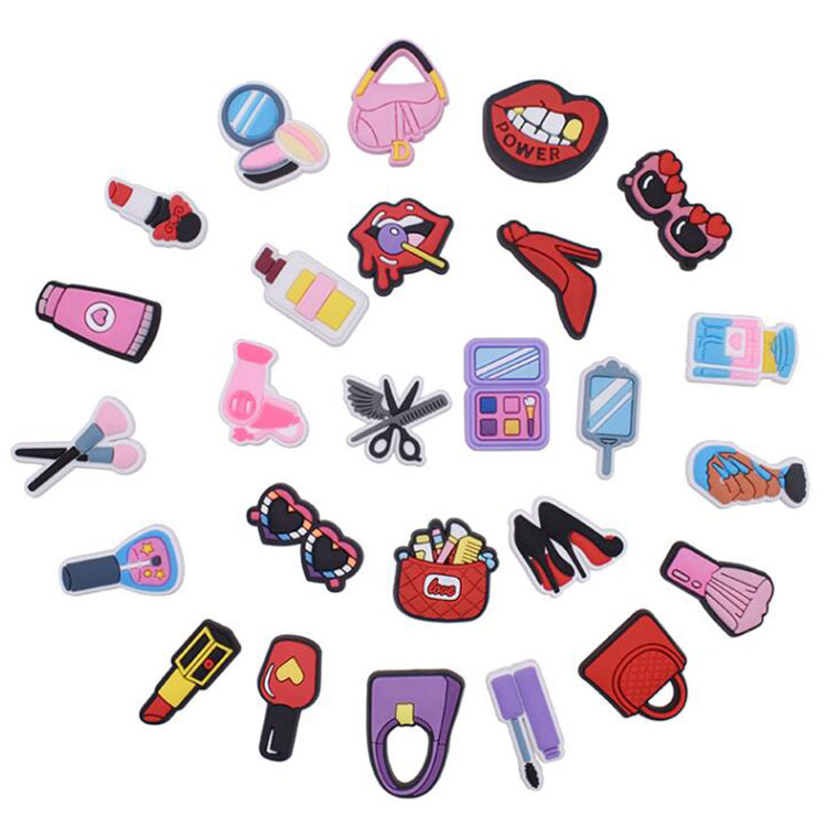 

Amazon hot sell Makeup shoe charm pvc women soft rubber shoecharms buckle bracellet wristband decor for girl croc charms