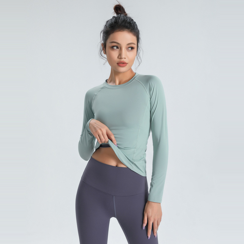 

Women Yoga Sports Top Running Fitness Quick Dry Breathable Long Sleeve T-shirt Elasticity Tight Workout Exercise Casual Gym Clothes green 1285, Black