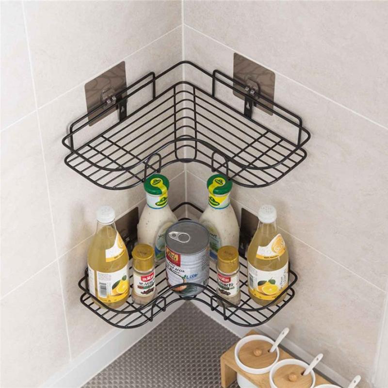 

Hooks & Rails Punch-free Iron Corner Shelf Triangle Bathroom Kitchen Accessories
