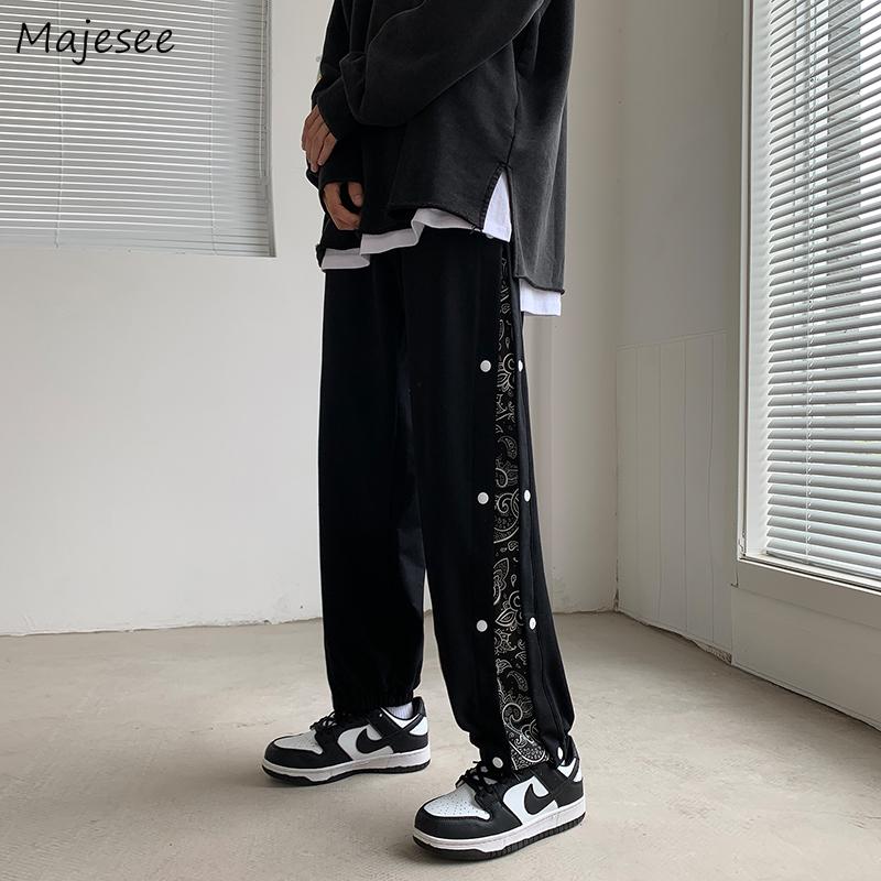 

Men's Pants Printed Casual Men Side-stripe Fashion High Street Elastic Waist Hip-hop Trousers Males All-match Korean Style Hombre Chic, Black