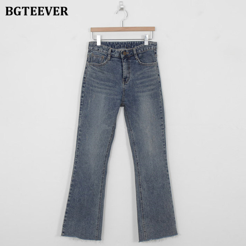 

2011bgteever casual high waist denim flare jeans for women 2021 stylish split blue denim pants female trousers streetwear pantalon