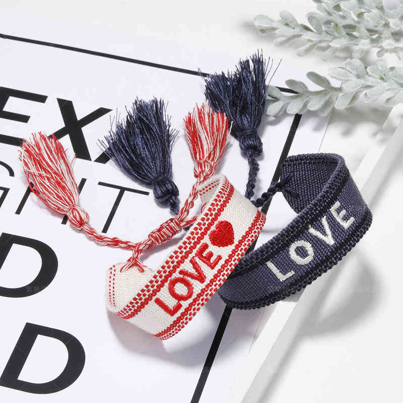 Bangle Charm Bracelets Love Embroidered Bracelet Women's Wrist Band Knitting Hand Rope Bohemian Trinkets-image-747719339