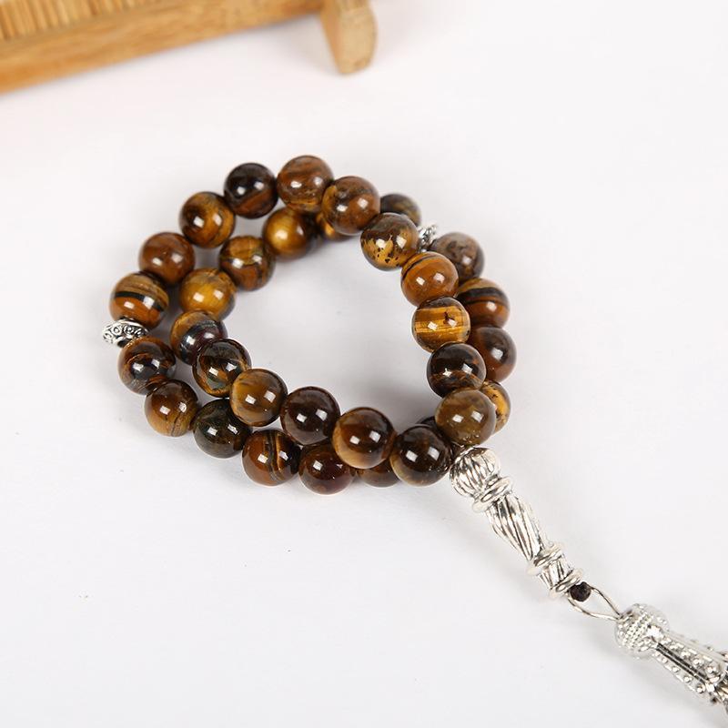 8mm natural stone tiger eye stone muslim islam hand string prayer beads rosary religious bracelet