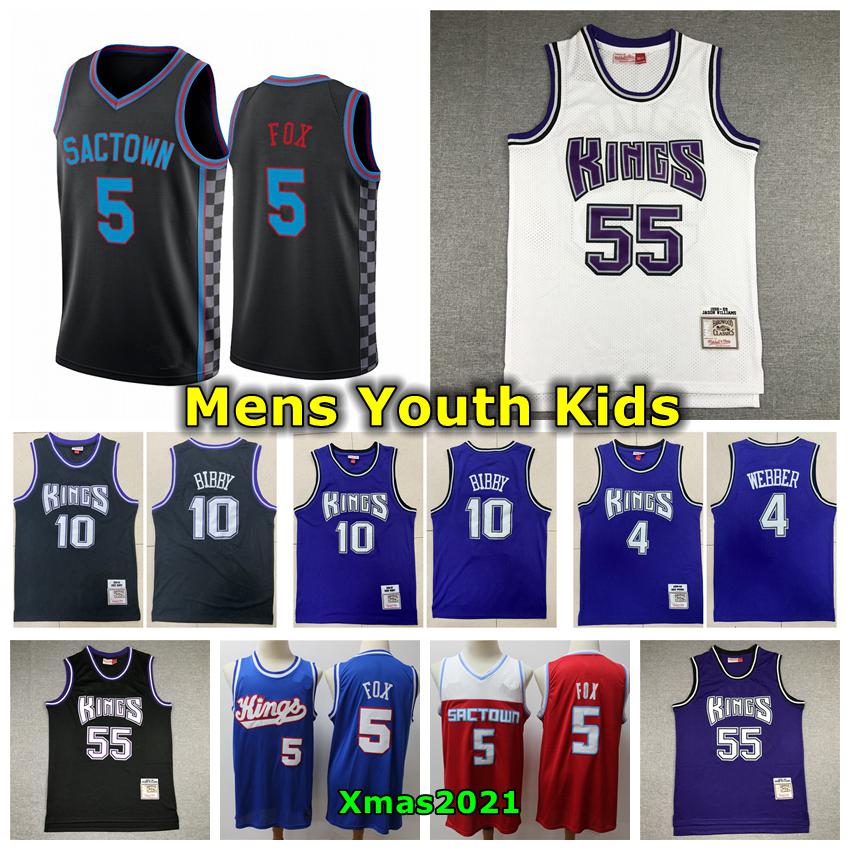 Retro Mens Youth Kids Mitchell Ness 1998-99 Jersey Stitched 10 Mike Bibby 4 Chris Webber Jason 55 Williams De'Aaron 5 Fox Basketball Jersey