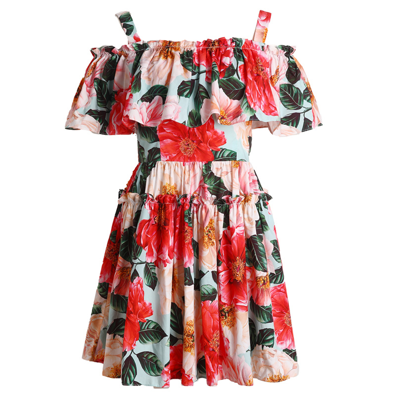 100% Summer cotton ed female Sicilian red camellias flower sexy print halter attached a shoulder holiday mini