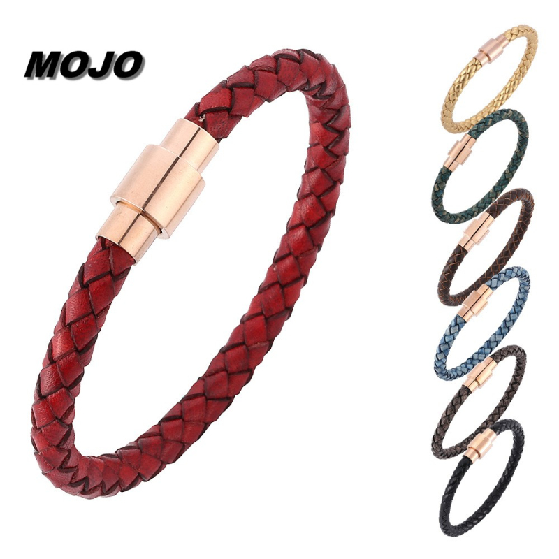 

Classic Design Hand Braid Leather Cuff Bracelet Stainless Steel Button Buckle Bracelets for Man and Woman Couple