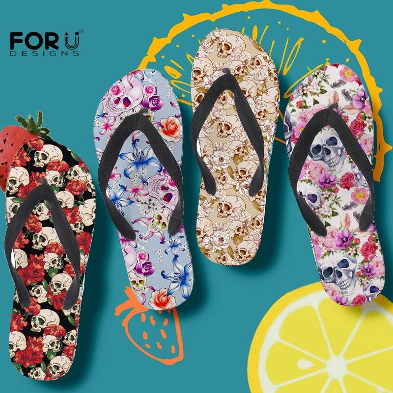 

Rose Skull Flower Pattern Summer Women Herringbone Flip Flop Wear Toe Clip Antiskid Casual Sandals Quick Drying Slippers, Black