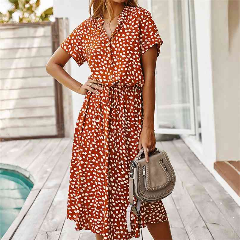 

Dots Print White Summer Dress Women Short Sleeve Tunic Vintage Midi Casual Holiday Boho Beach Vestidos 210607
