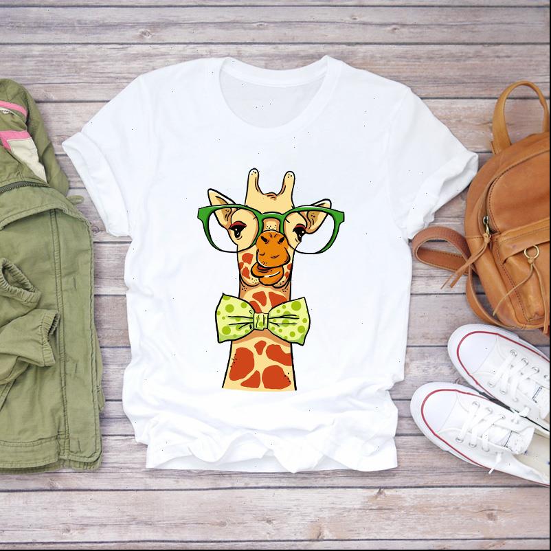 

cartoon giraffe camisas mujer women t shirts fashion 90s print graphic tee, White