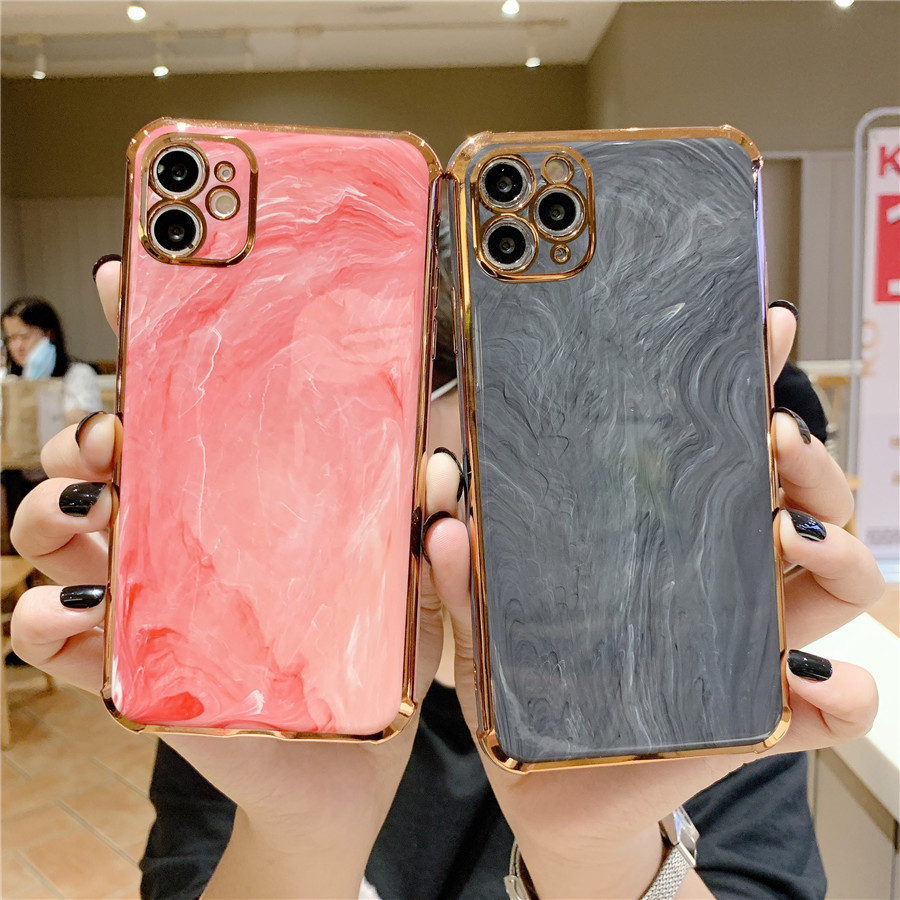 

phone cases coque iPhone 12 pro max case Marble Electroplated Gold Plated for iPhone 11 7 8 Plus XS XR X Cover Silicone