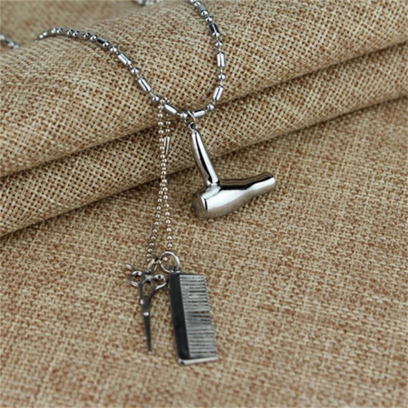 

Creative Jewelry Necklace Tools Hair Dryer/scissor/comb Pendants Barber Shop Dresser Present Collier Chains, Silver