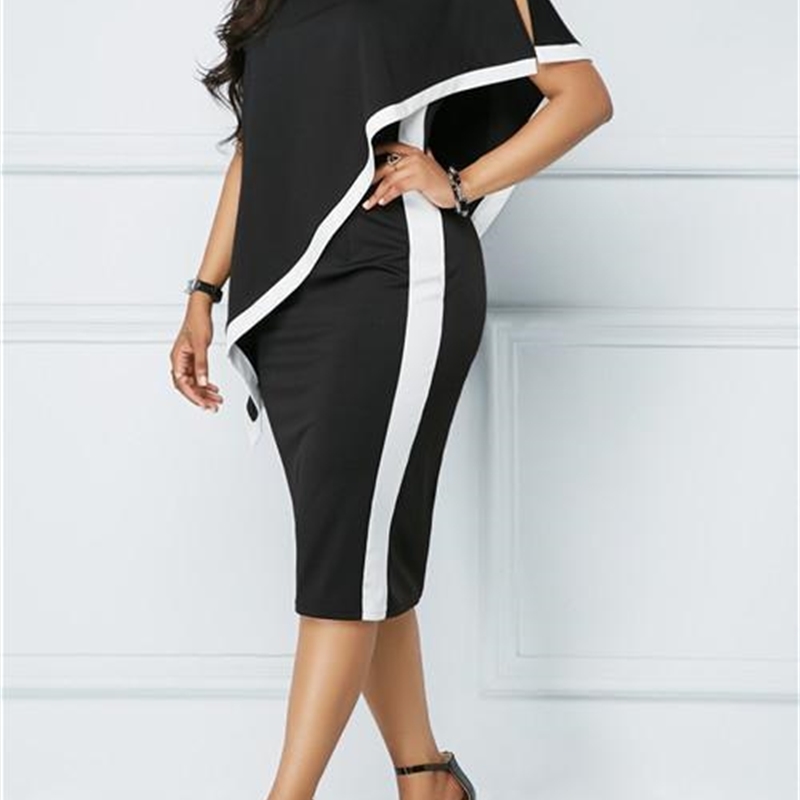 

Panelled Dresses Plus Size Fashion Mike Silk Clothing Asymmertrical Knee Length Casual Apparel 5XL Womens Summer, Black;gray