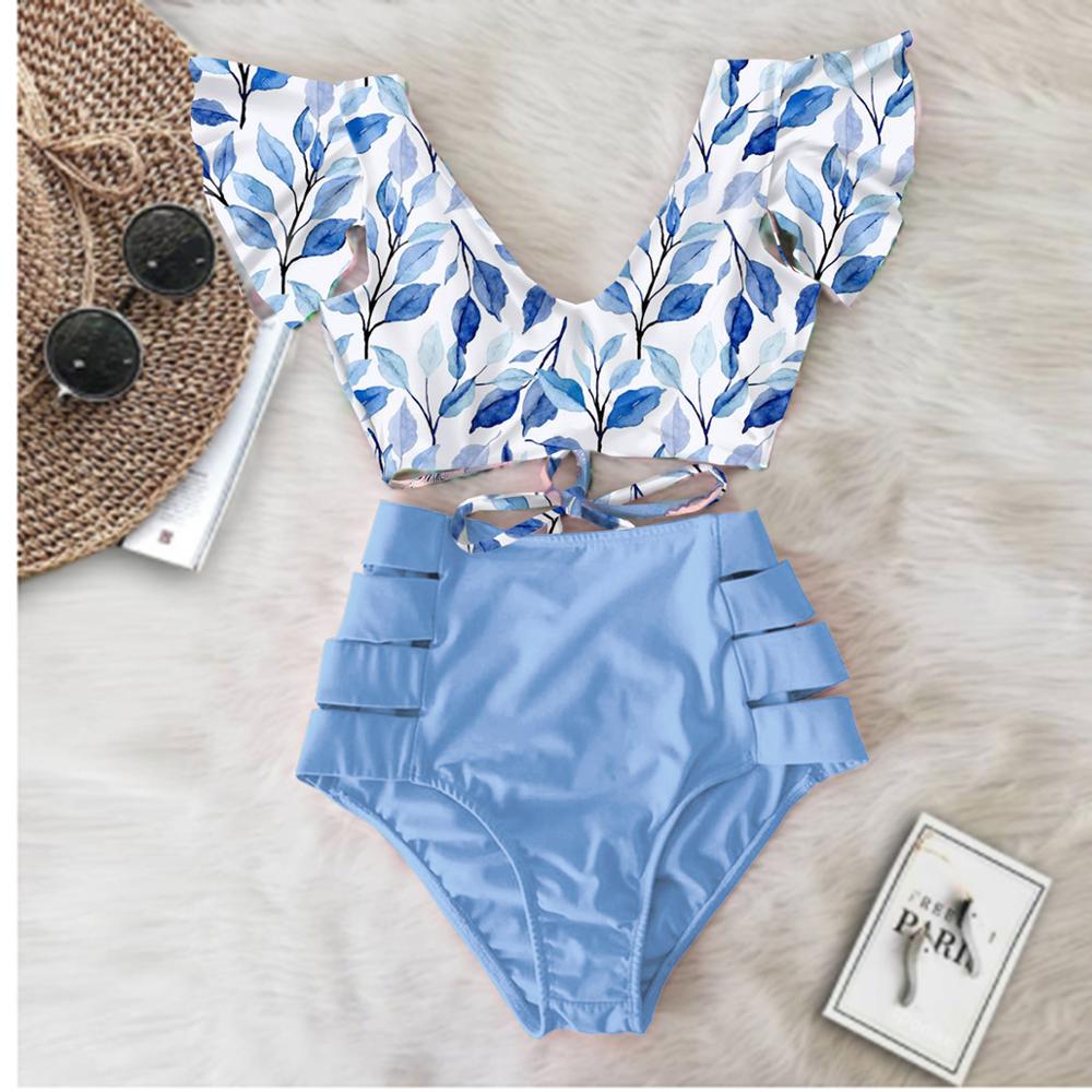 

2021 Print Swimwear Women High Waist Bikini Ruffle Swimsuit Push Up Bikinis Set Bathing Suit Beach wear Summer Biquini Female, Na19508w1