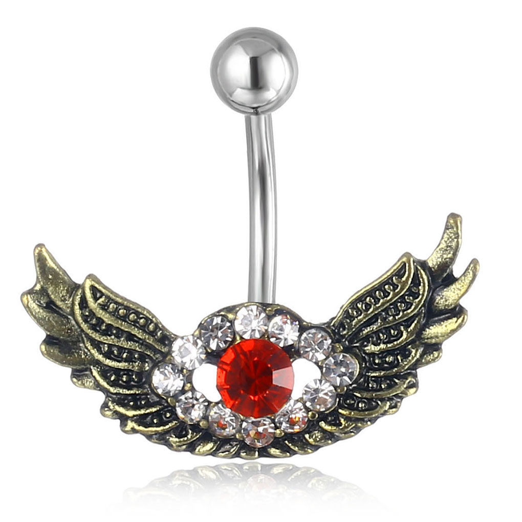 

D0736-3( 4 color ) Mix Colors Wing style navel button ring piercing body jewlery 1.6*11*5/8 belly ring Body Jewelry, Silver