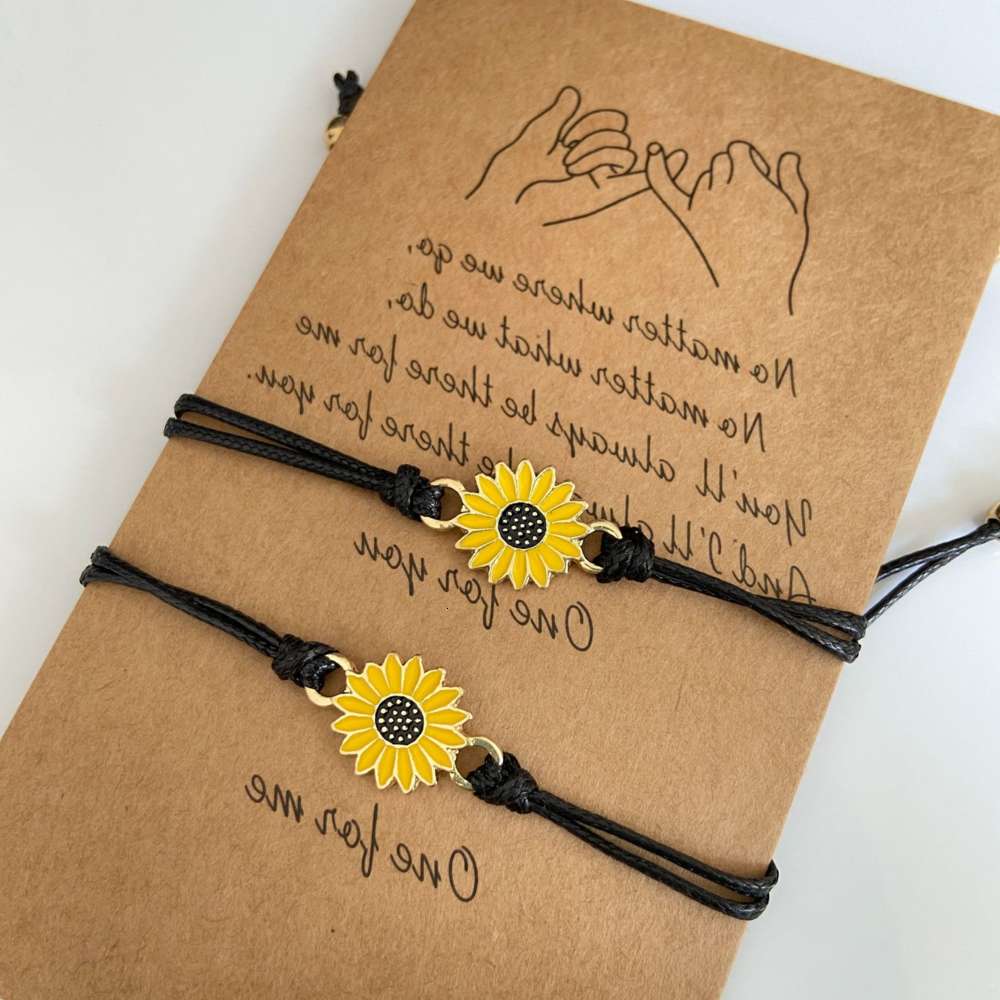 

Hand catenary Yichen sunflower creative alloy oil dripping woven lovers Bracelet 2-piece set, Black