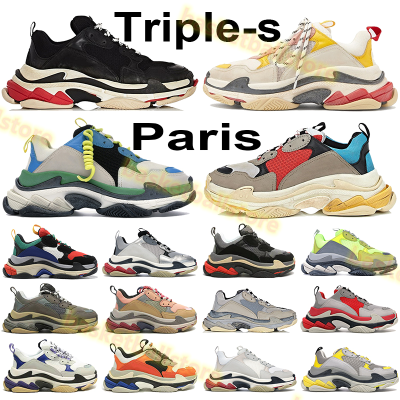 

High quality triple s casual shoes grey red blue beige green yellow light multi orange silver black rose gold men women sneakers outdoor trainers, 25. purple yellow blue