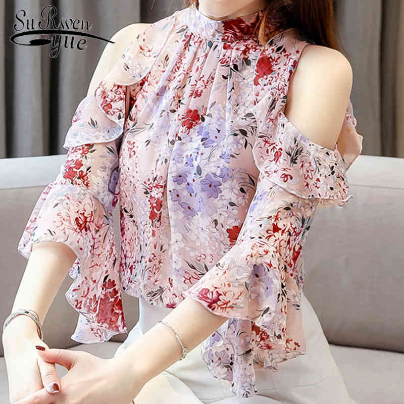 

Fashion Summer Women Tops and Blouses Vintage Butterfly Sleeve O-neck Print Plus Size clothes blusas 5388 50 210521, Pink