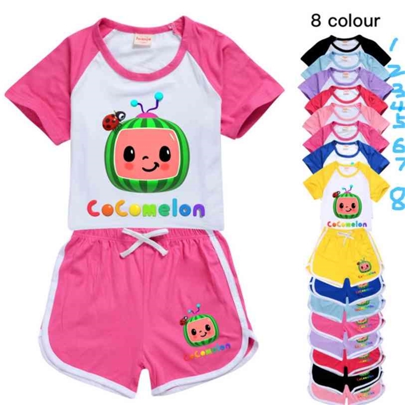 

Cocomelon Cartoon Printed Kids Summer Tracksuit Short Sleeve +Shorts Two-piece Suits Clothing Candy Colors Casual Outfits Clothes GG496FSR, White