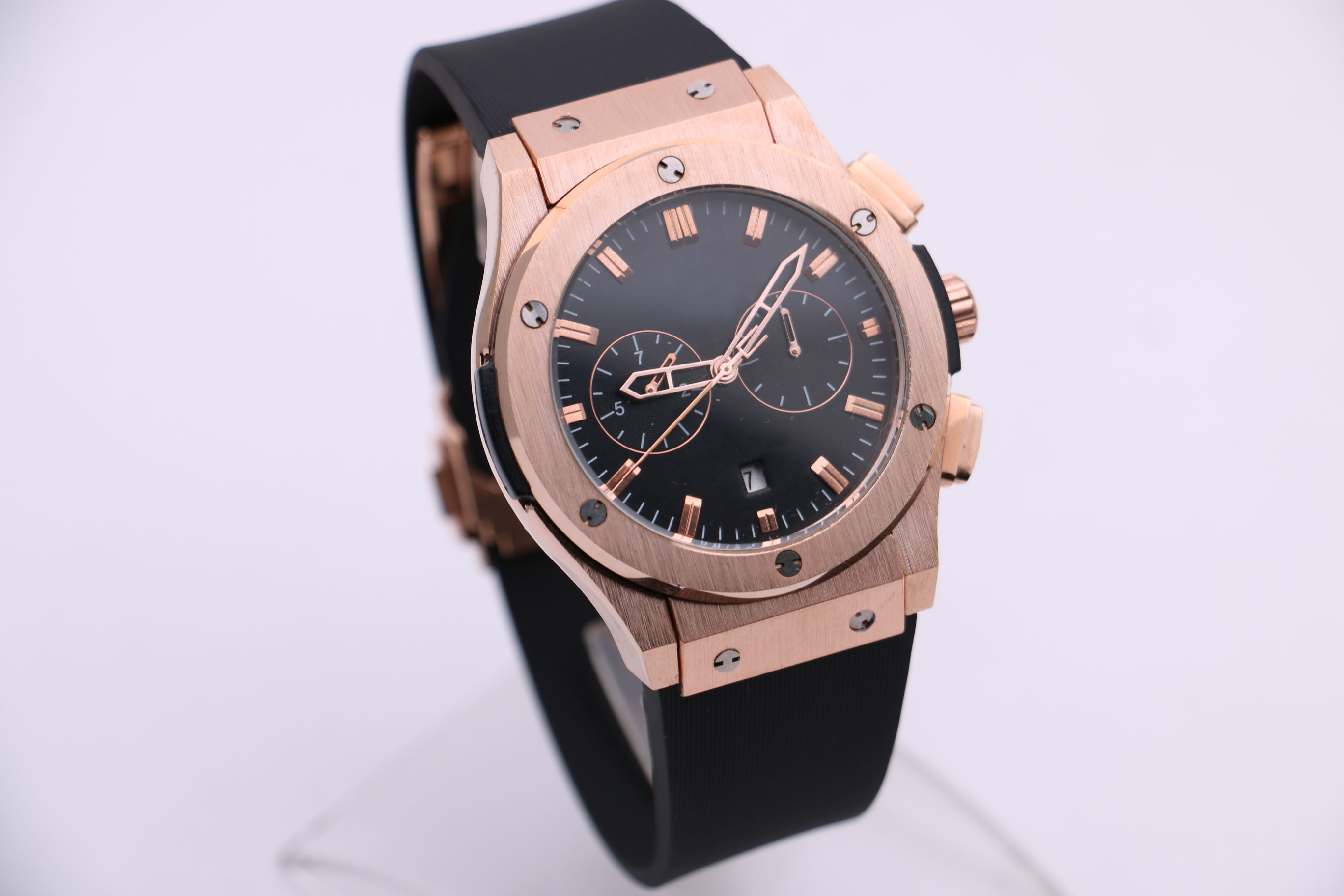 

Men's Mechanical Watch NX Rose Gold Stainless Steel Case Black Multifunction Dial 5 Pin Rubber Strap Fashion Business Sports 43mm, Multi-color