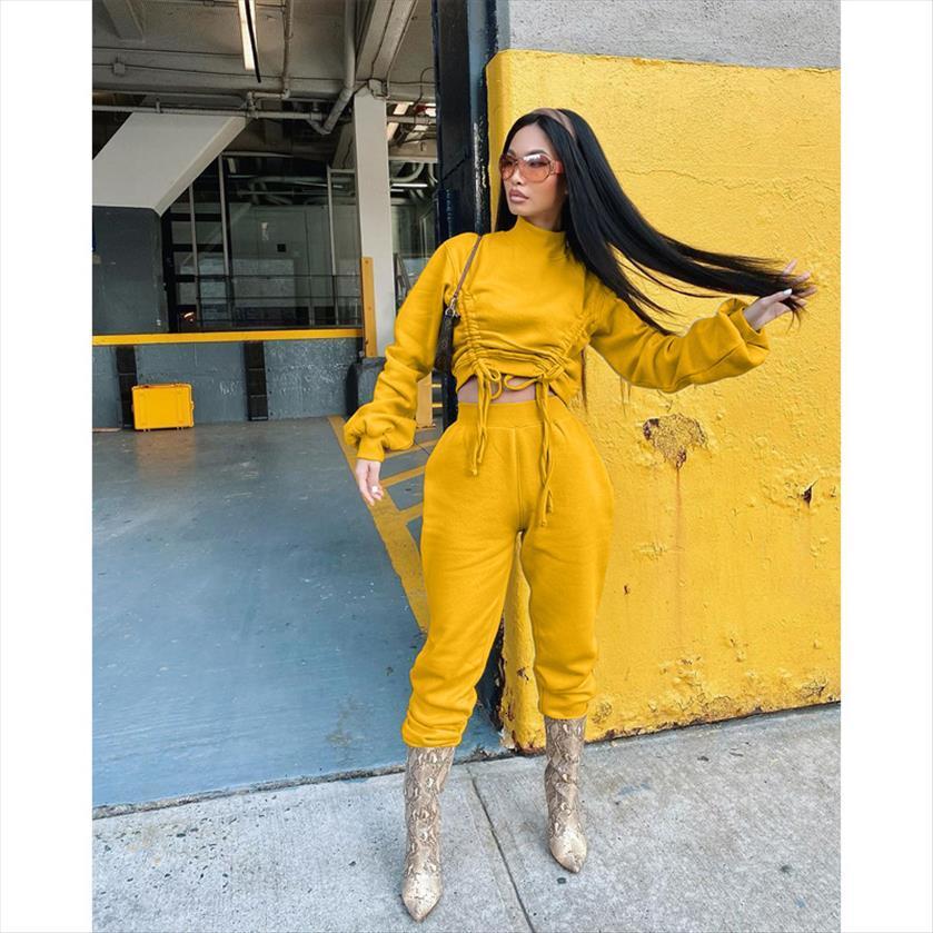 

casual two piece set solid womens pants lace up pullover sweatshirts sweat loose 2 women fashion female tracksuits, White