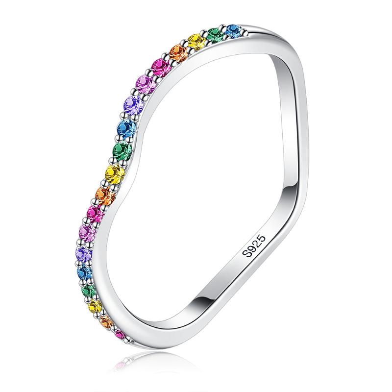 

Cluster Rings ZEMIOR 925 Sterling Silver Wave Rainbow Color Women Ring Full Cubic Zirconia Fine Jewelry Anniversary Selling Gift
