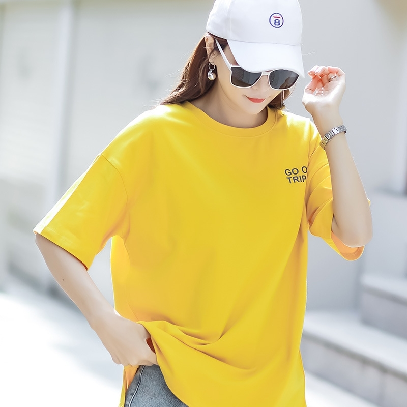 

Plus Size White Letter Print Long T Shirts Summer Women Loose Slit Femme Tops Cotton 100% Tshirt Short Sleeve Ladies T-shirt 210603, 9862blue